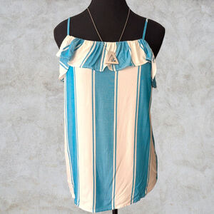 🌈Women's Old Navy NWT Blue & White Striped Ruffle Tank Top M